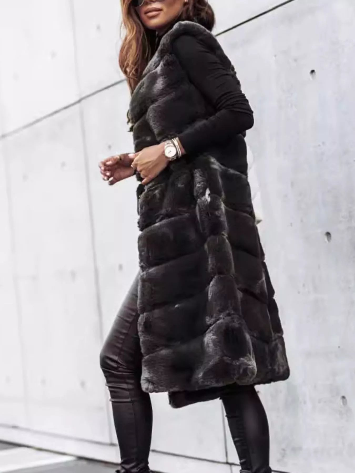 Trendsi Faux Fur Longline Vest Coat -