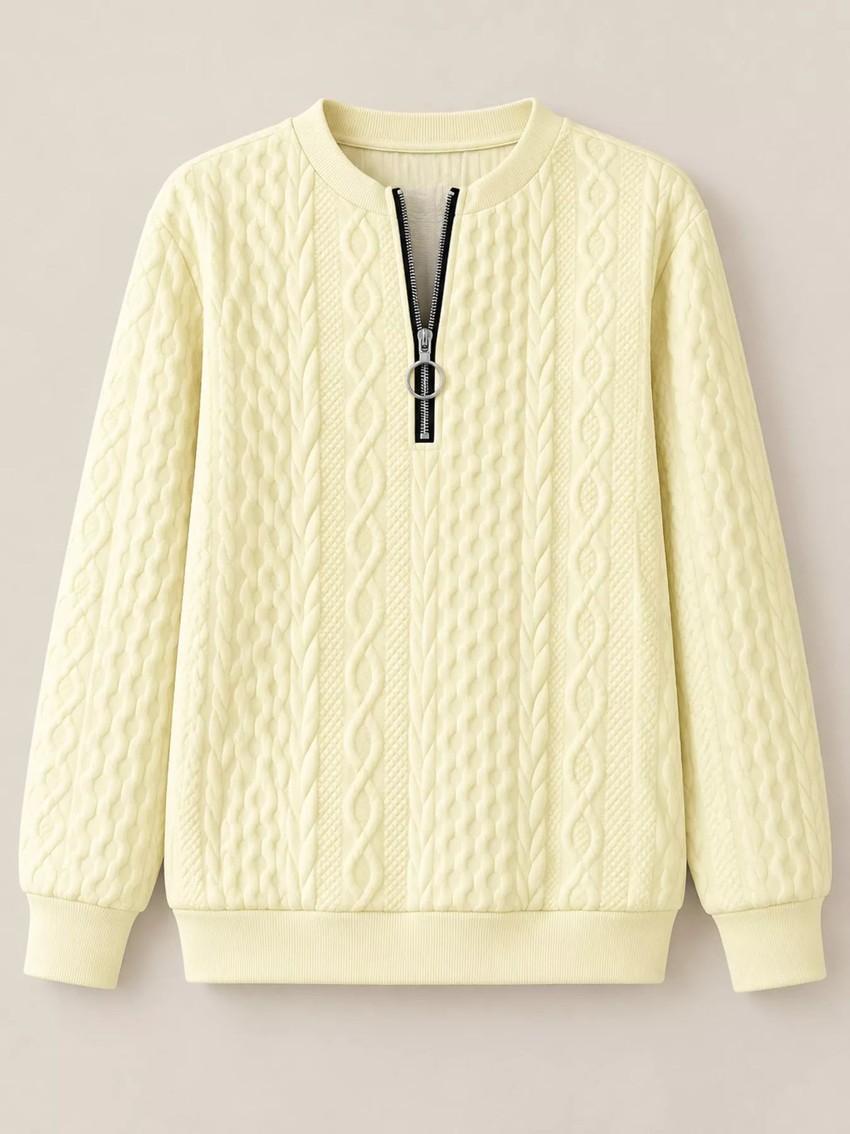 Quarter-Zip Cable Knit Sweatshirt — garment front