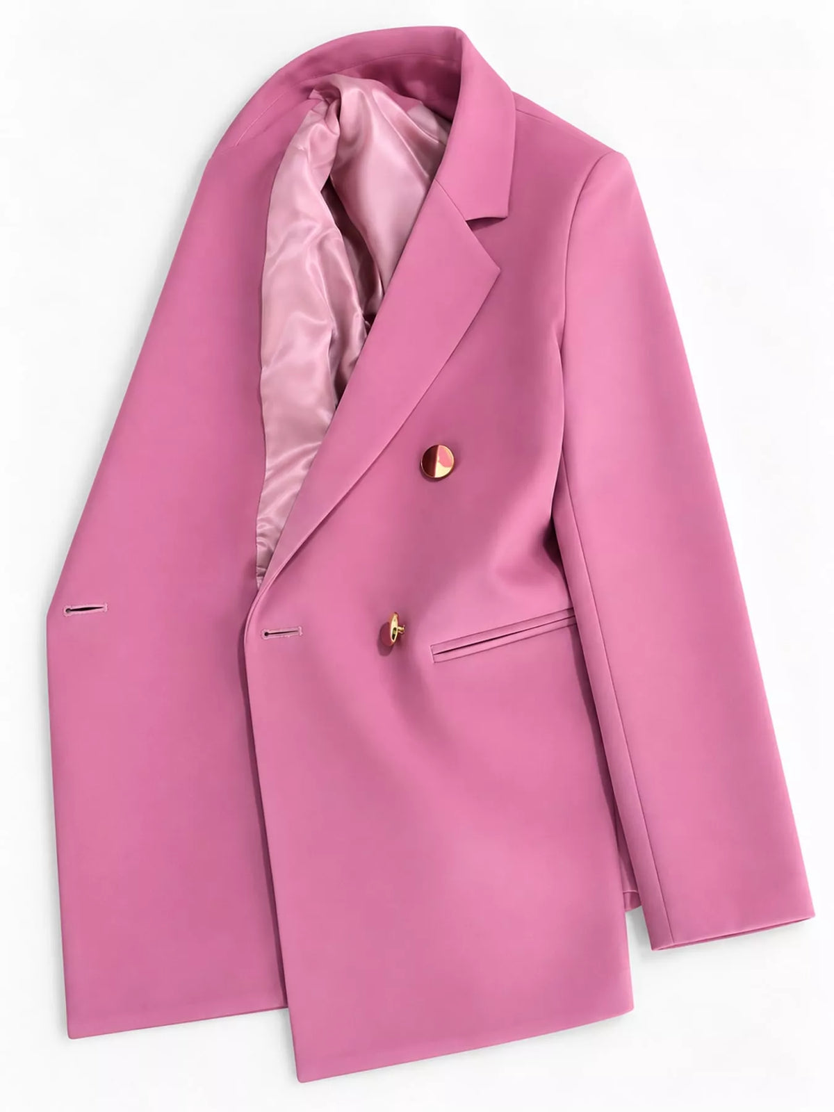 Pink double-breasted lapel collar blazer