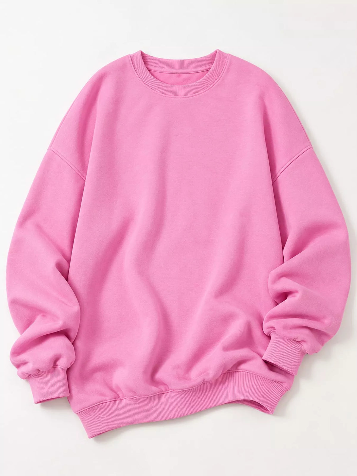 Ribbed Trim Crew Neck Sweatshirt in pink, front view