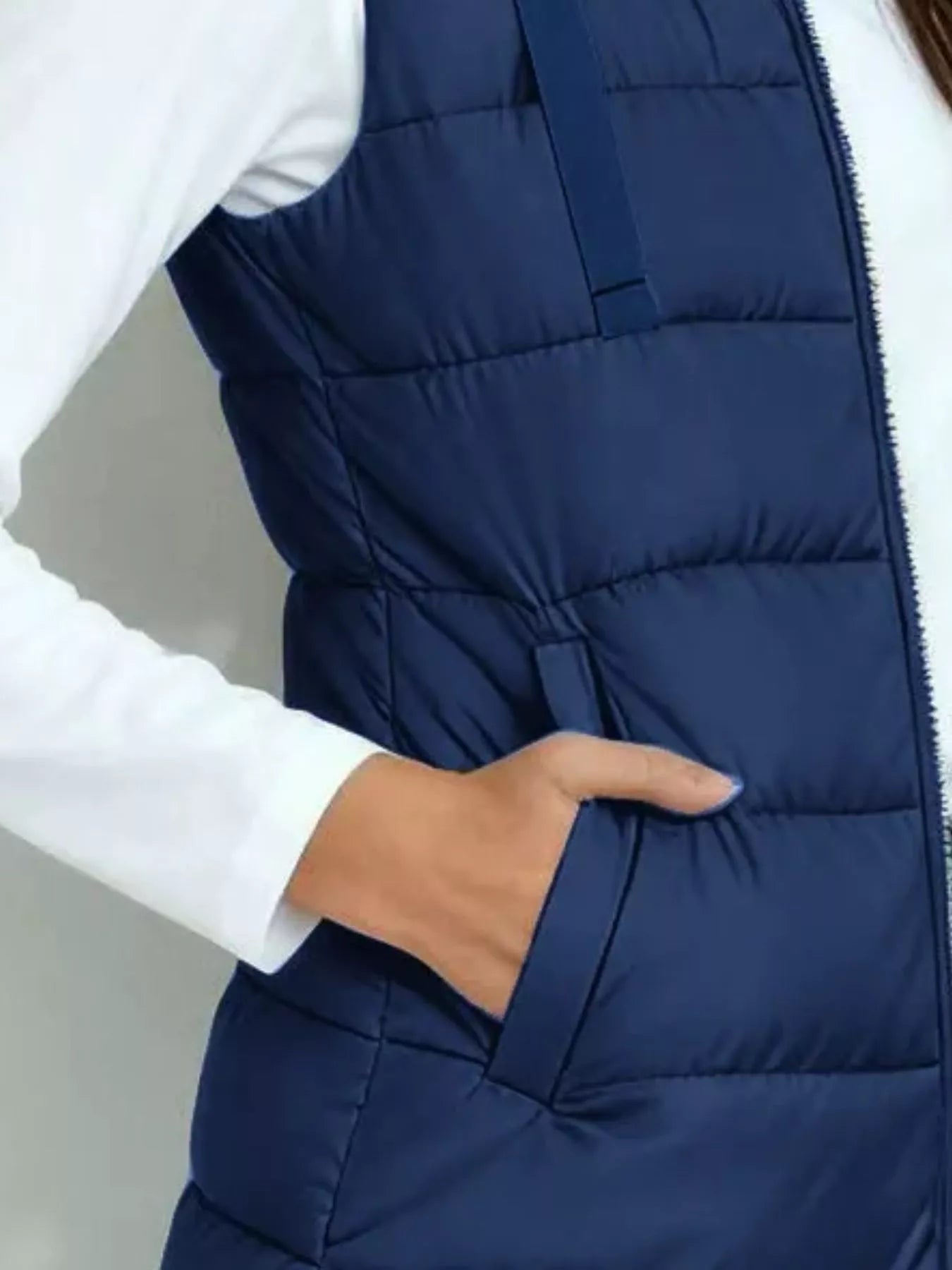 Trendsi Zip Up Longline Hooded Puffer Vest Coat -