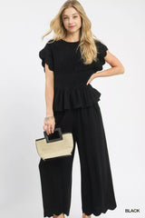 Trendsi Umgee Linen Blend Smocked Peplum Blouse -