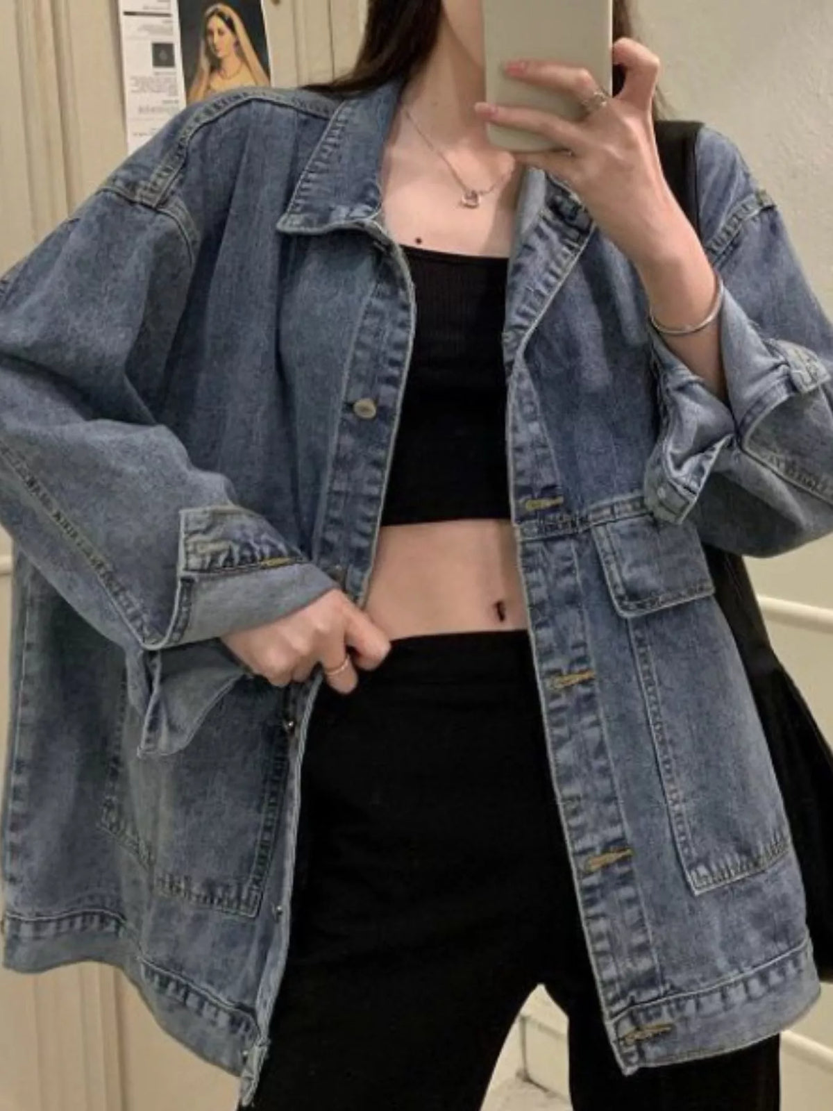 Blue washed denim utility jacket
