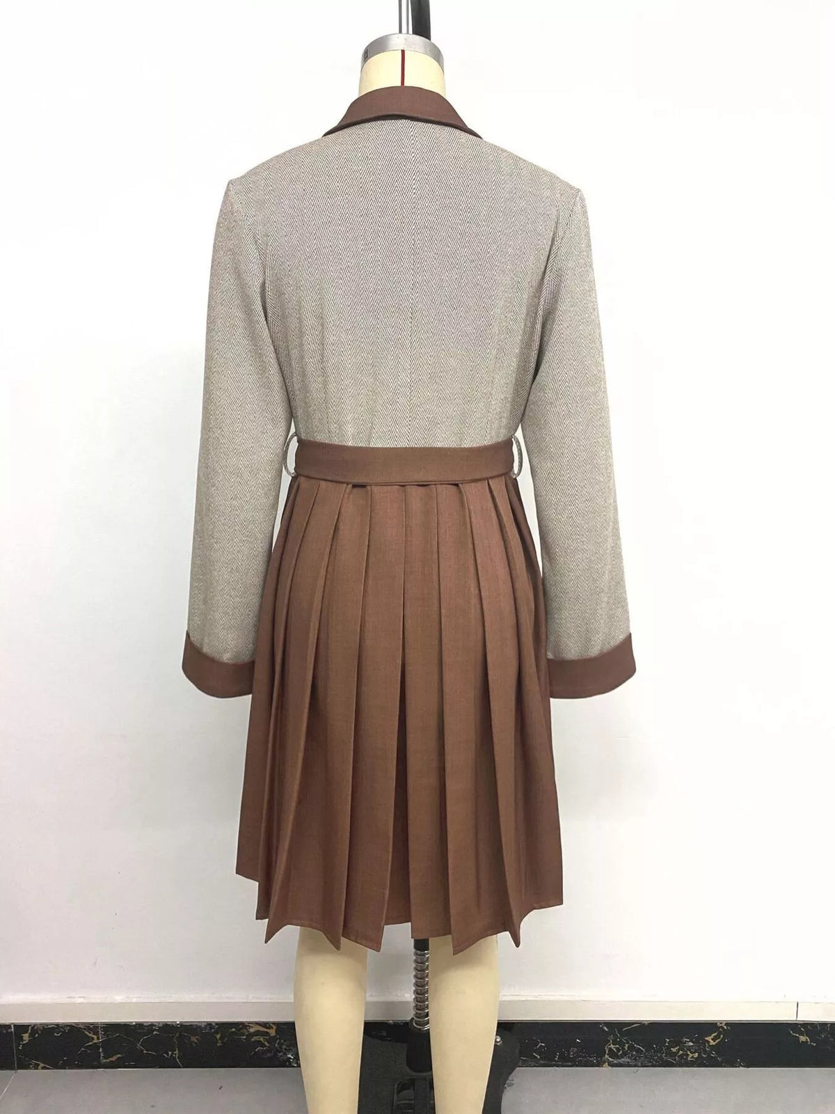 Belted blazer-style pleated dress