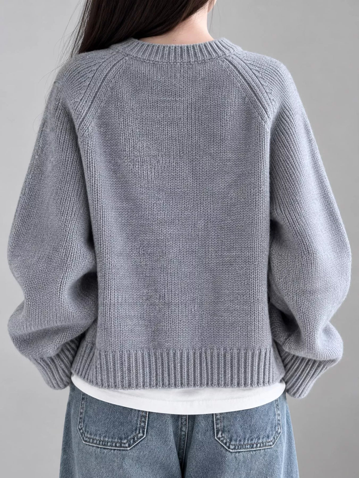 Ribbed-hem cardigan, gray back