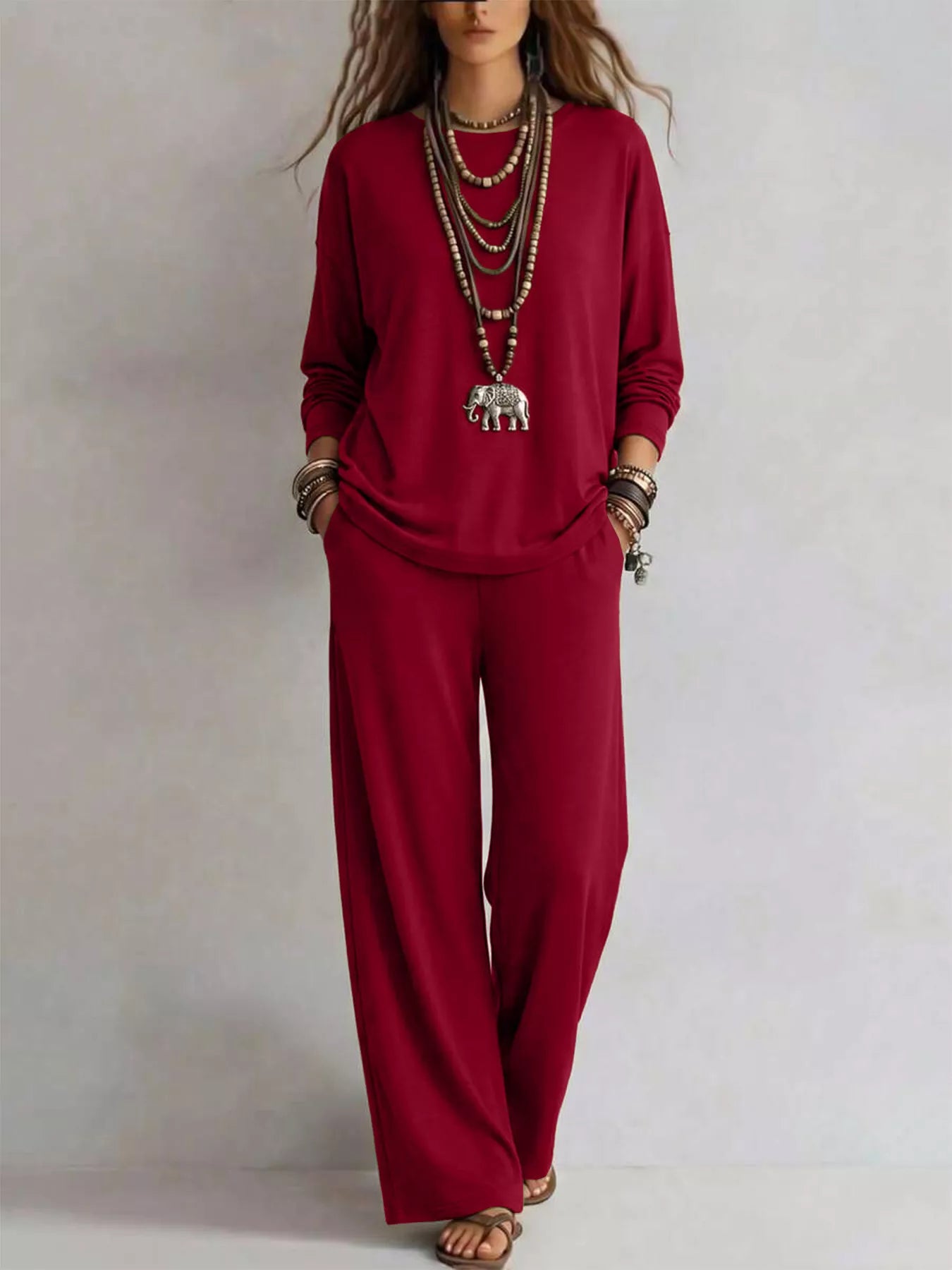 Trendsi Round Neck T-Shirt and Wide-Leg Pants Set -
