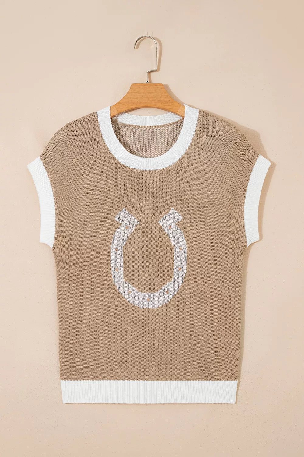 Trendsi Horse Shoe Pattern Contrast Trim Short Sleeve Sweater -
