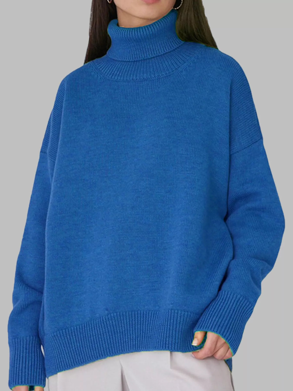 Turtleneck sweater, blue front