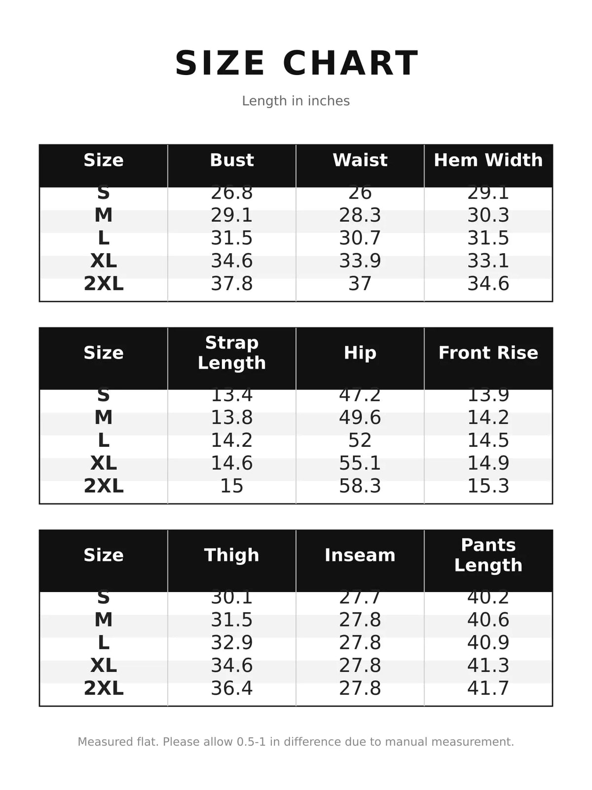 Size and measurement chart for wide-leg ornamental-print short-sleeve jumpsuit
