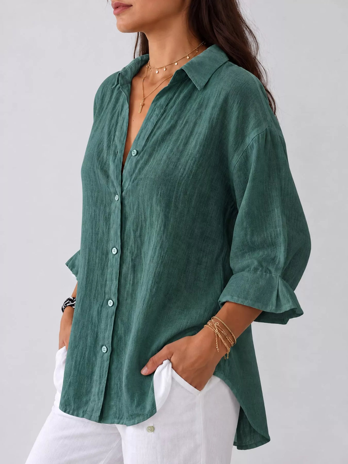 Peacock Green loose fit tie back shirt