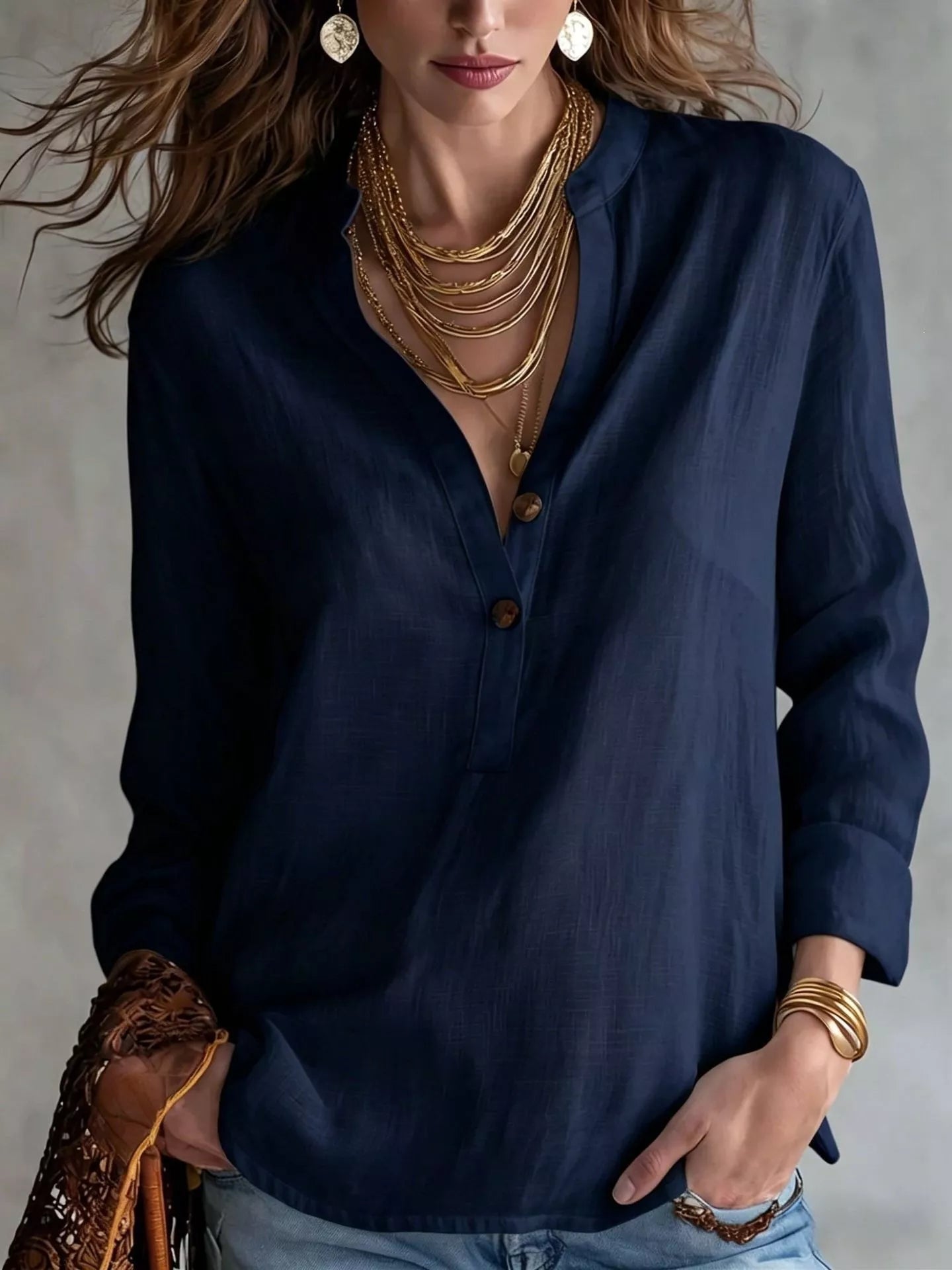 Trendsi Button Detail Long Sleeve Shirt -