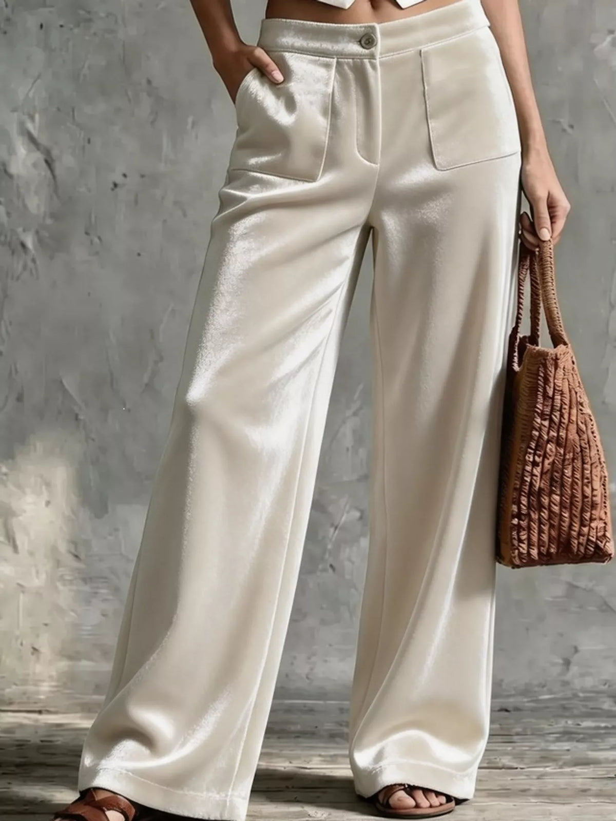 Off-white high-waisted wide-leg velvet pocket pants