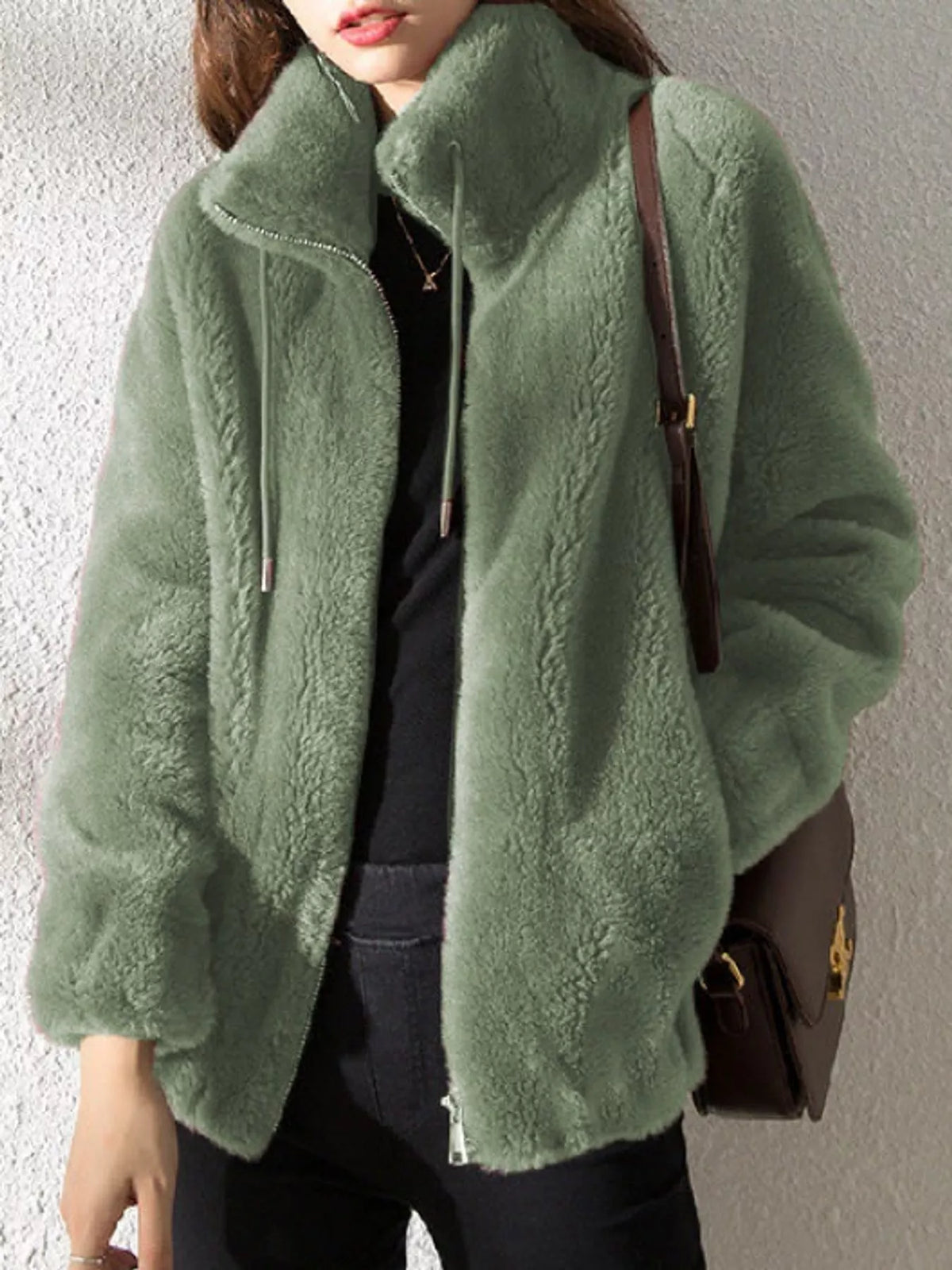 Faux-fur jacket, green front