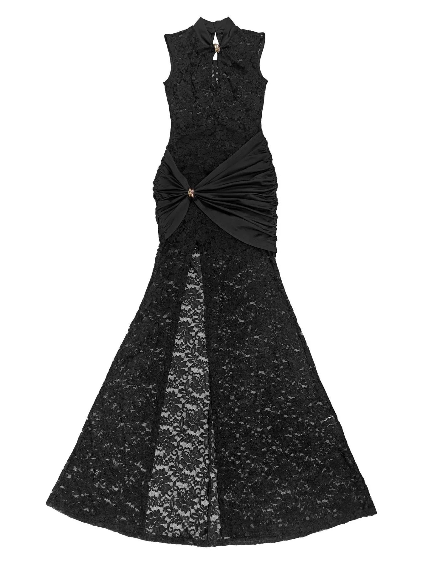 Trendsi Lace Keyhole High-Slit Maxi Dress -
