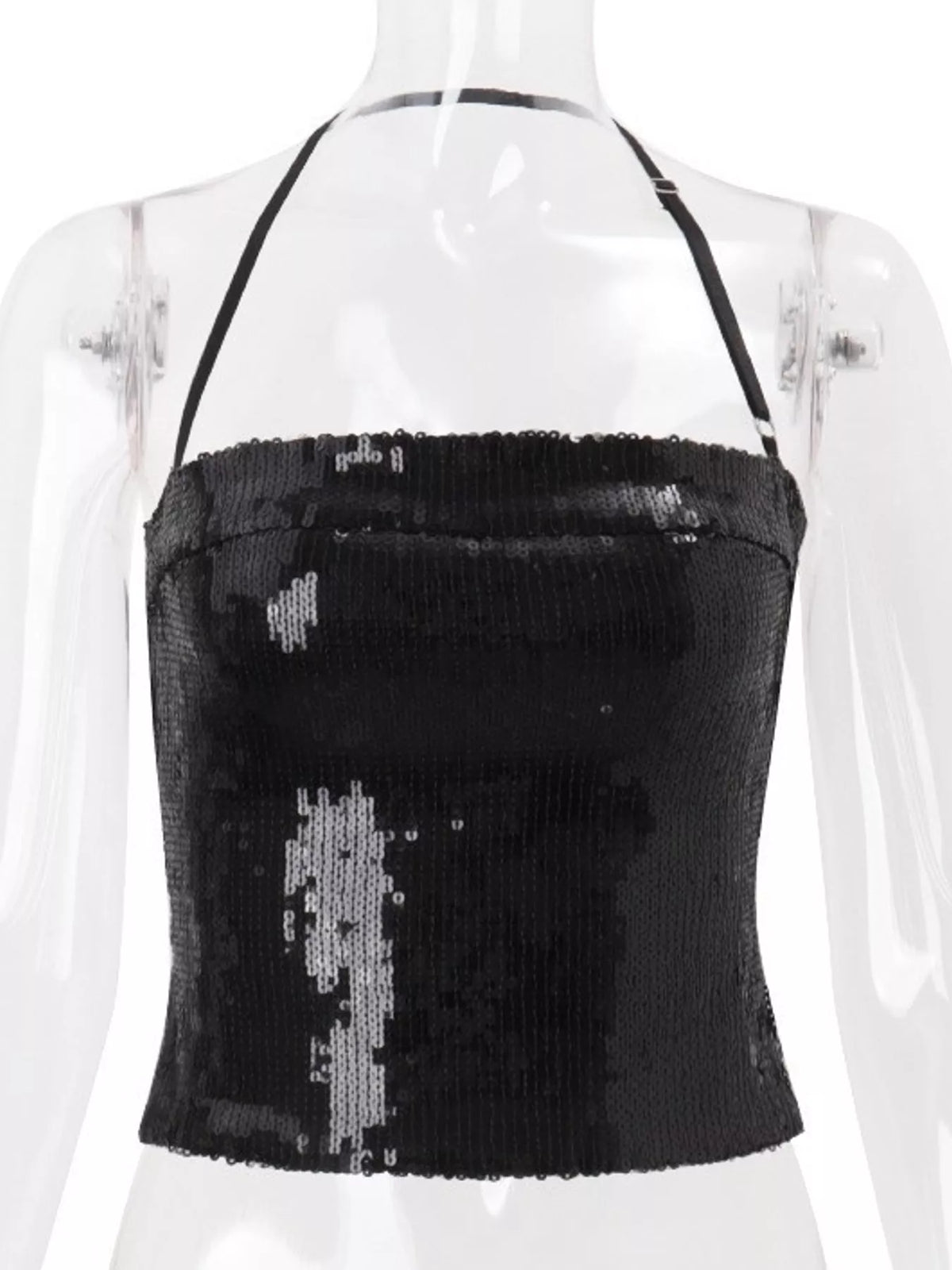 Black sequin halter neck cami