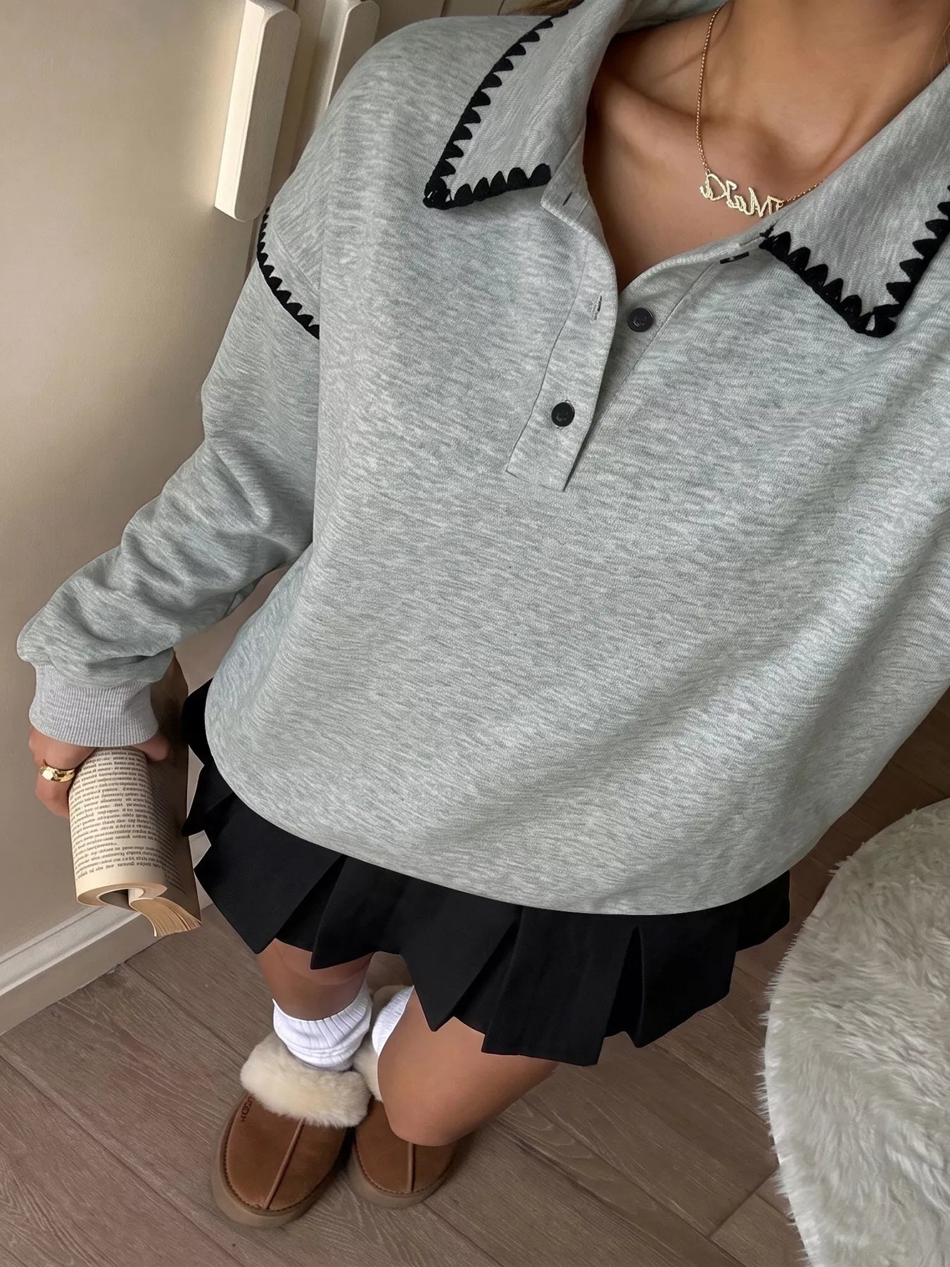 Trendsi Polo Collar Dropped Shoulder Sweatshirt -
