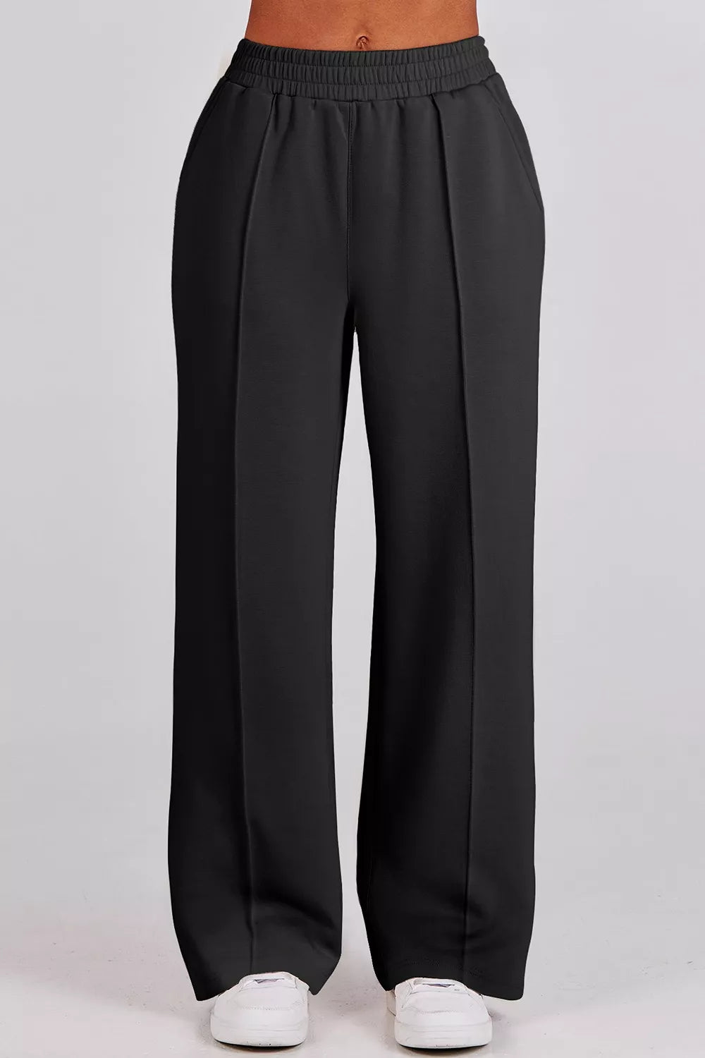 Trendsi Solid Zip Sailor Collar Pullover Athleisure Sweatpants 2pcs Set -