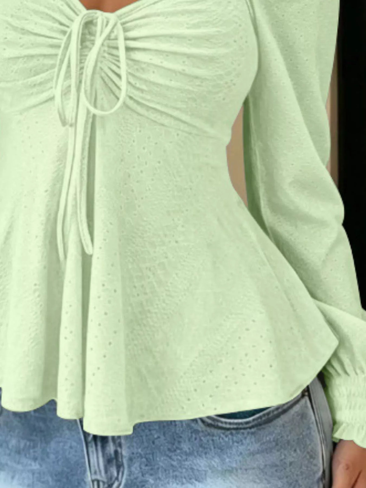 Trendsi Ruched Sweetheart Neck Long Sleeve Top -