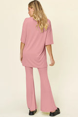 Trendsi Double Take Full Size Round Neck Drop Shoulder T-Shirt and Flare Pants Set - Pants