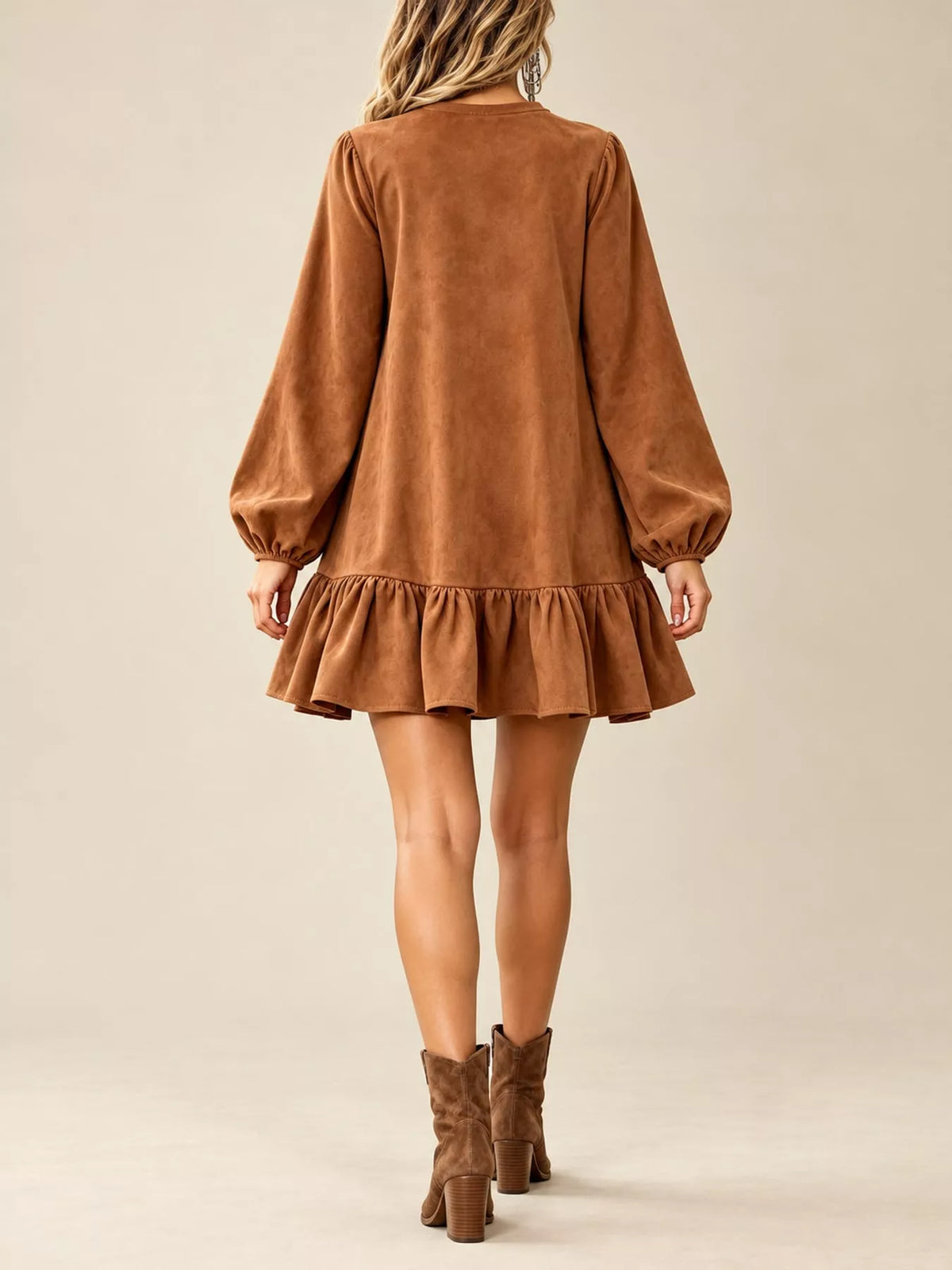 Quarter-zip dress, brown back