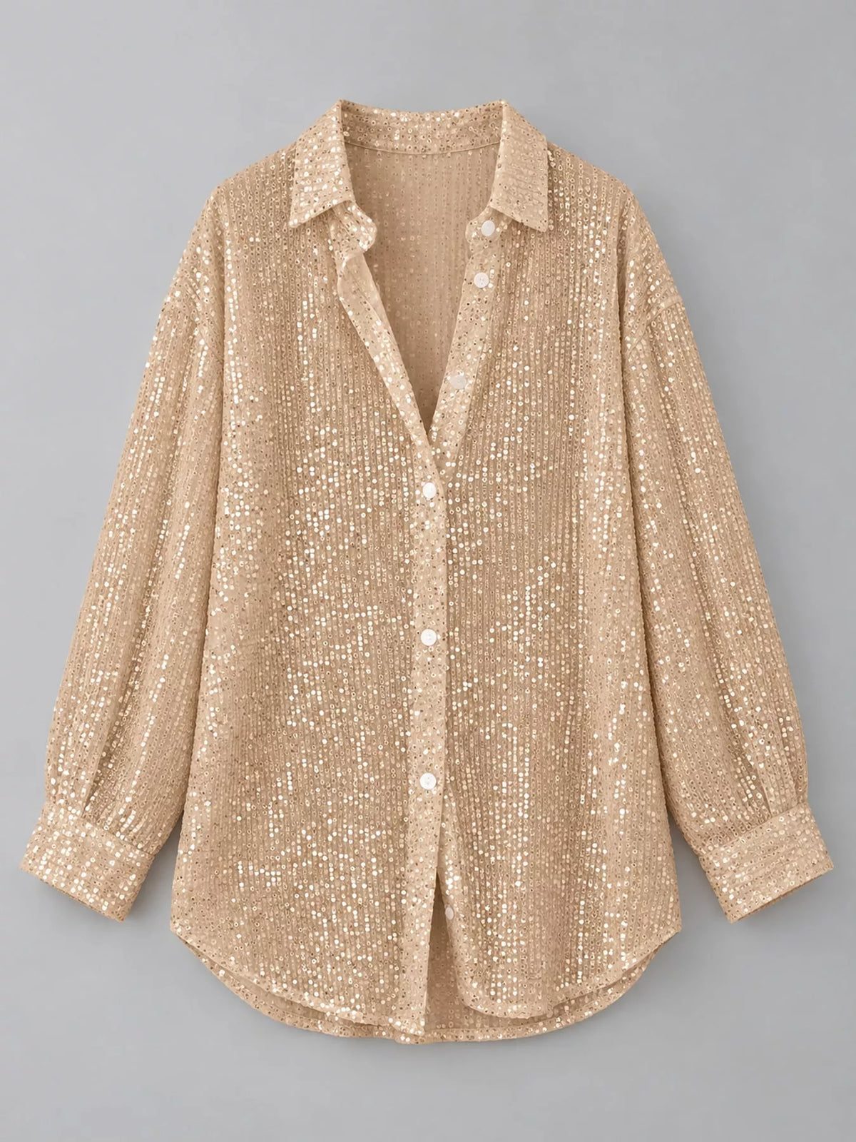 White sequin button up long sleeve shirt