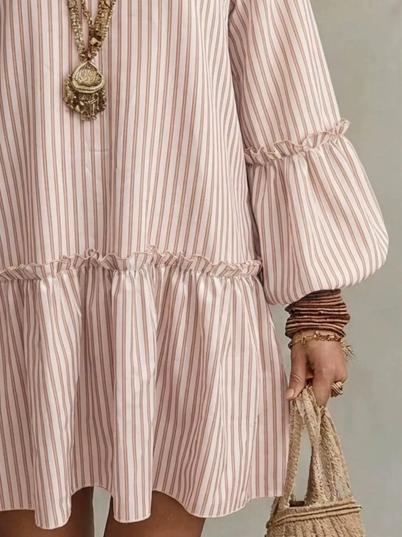 Trendsi Full Size Striped Balloon Sleeve Mini Dress Plus Size -