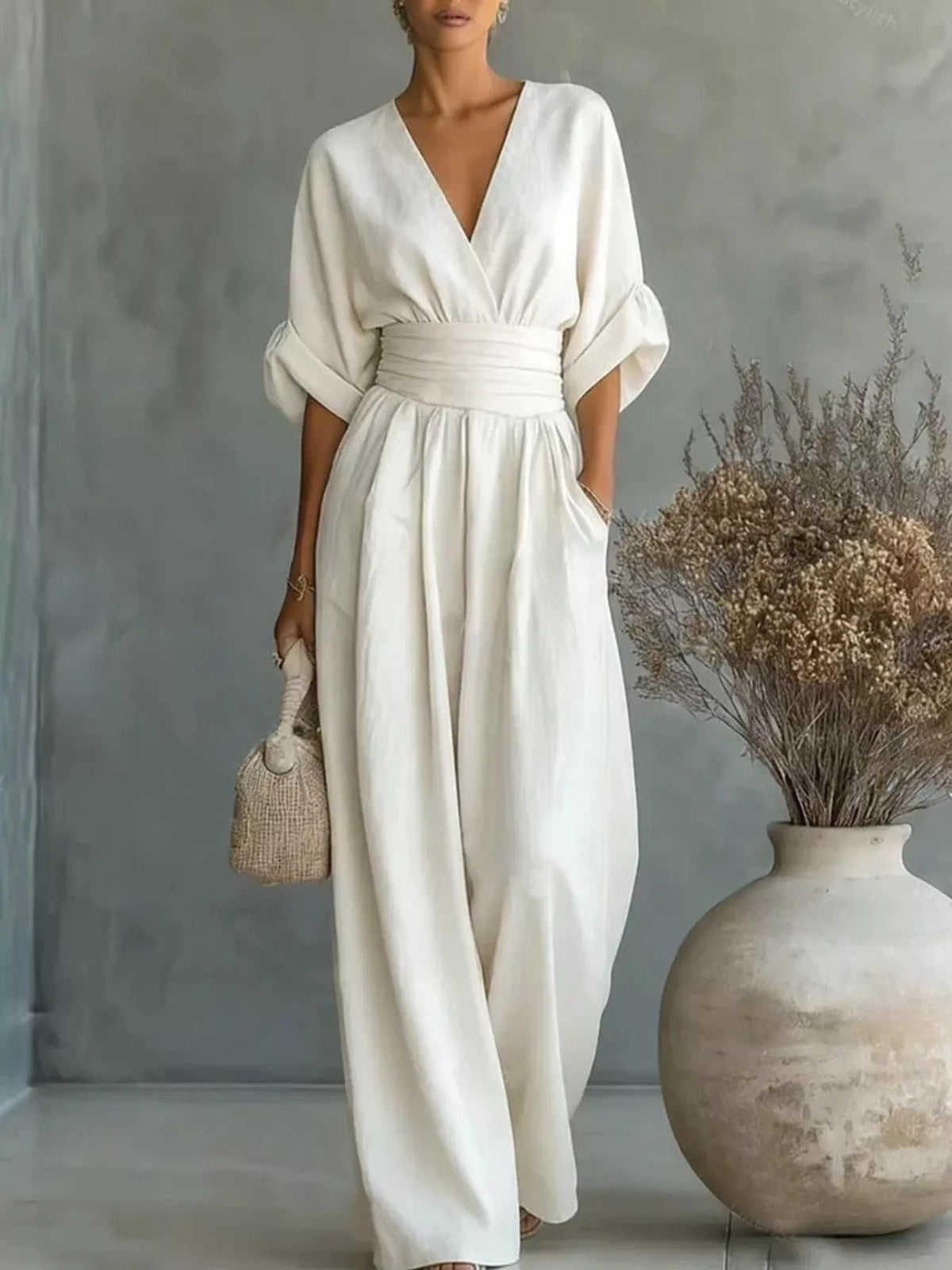 Trendsi Full Size Half Sleeve Wide-Leg Jumpsuit Plus Size -