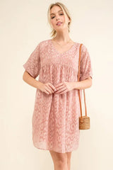 Trendsi And The Why Woven Leopard Baby Doll Roll-Sleeve Casual Dress -