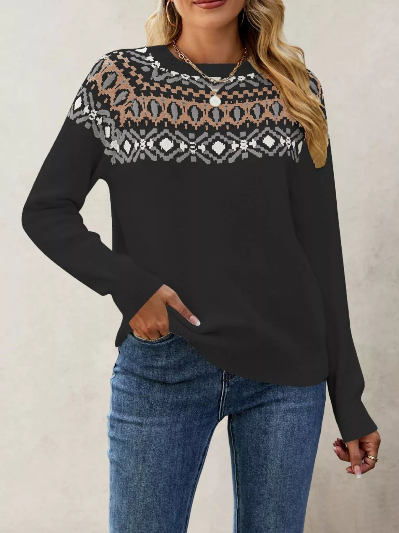 Trendsi Fair Isle Pattern Crew Neck Sweater -