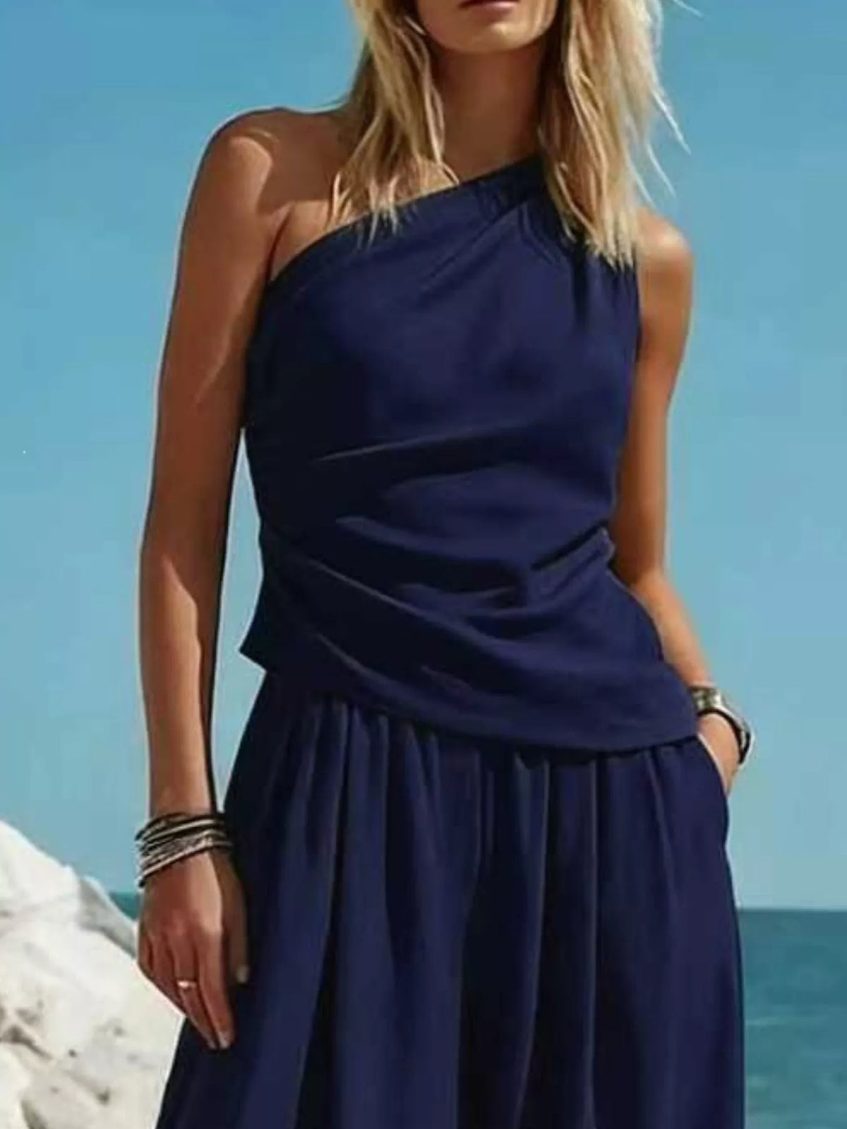 Women's One-Shoulder Sleeveless Top & Harem Pants Set — alternate view 10