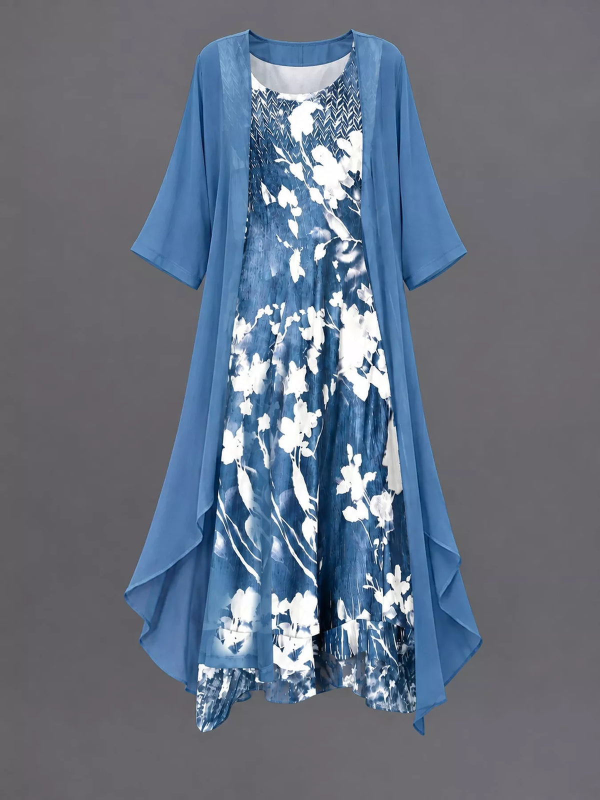 Floral dress and cardigan set, blue flat set