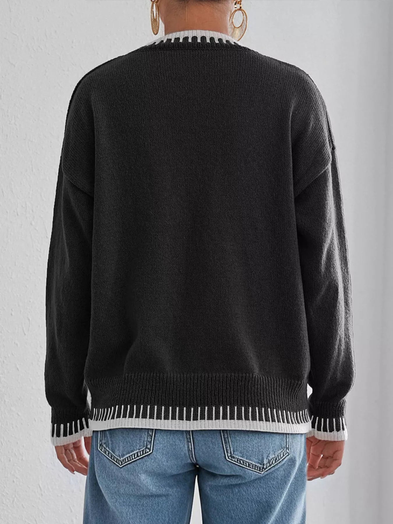 Trendsi Lace Heart Contrast Trim Sweater -
