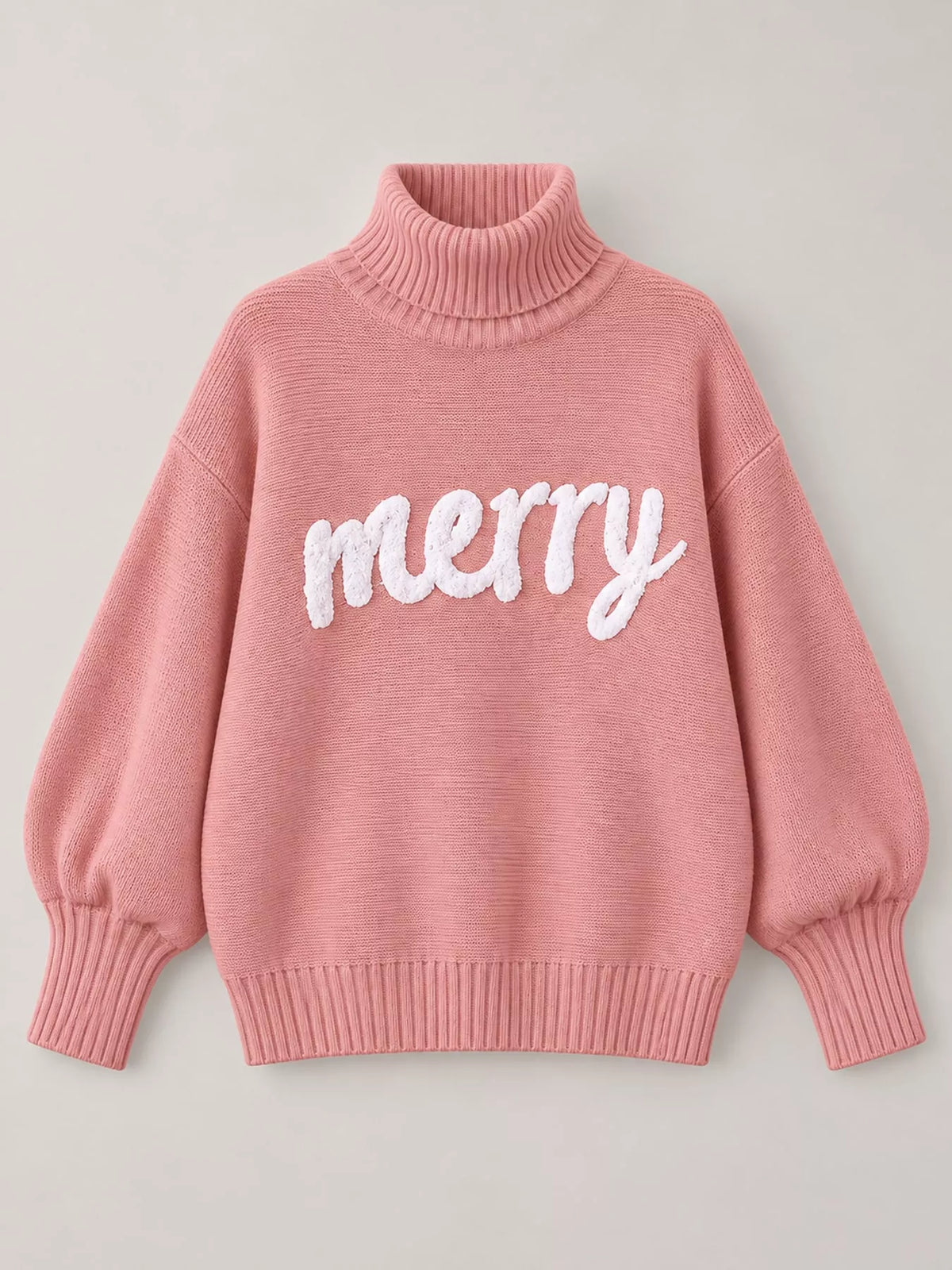 Pink lettering turtleneck sweater