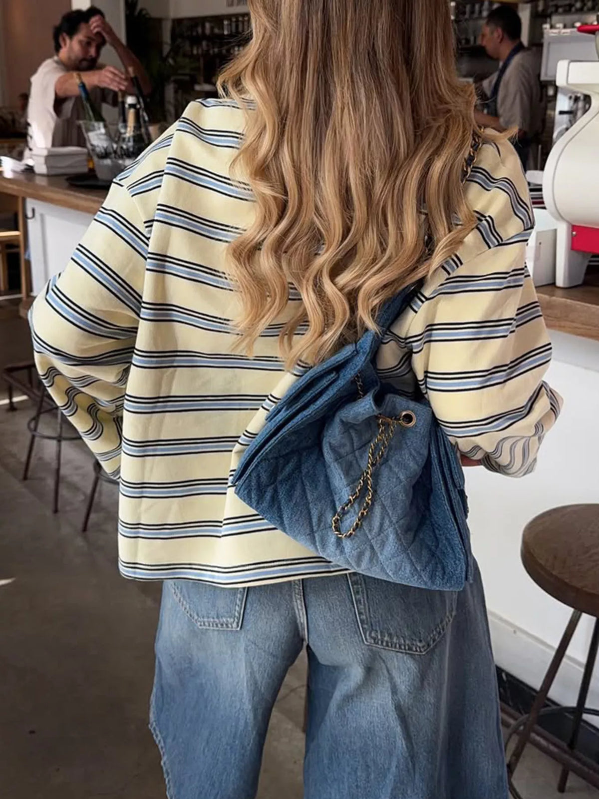 Oversized Striped Long-Sleeve T-Shirt, back view