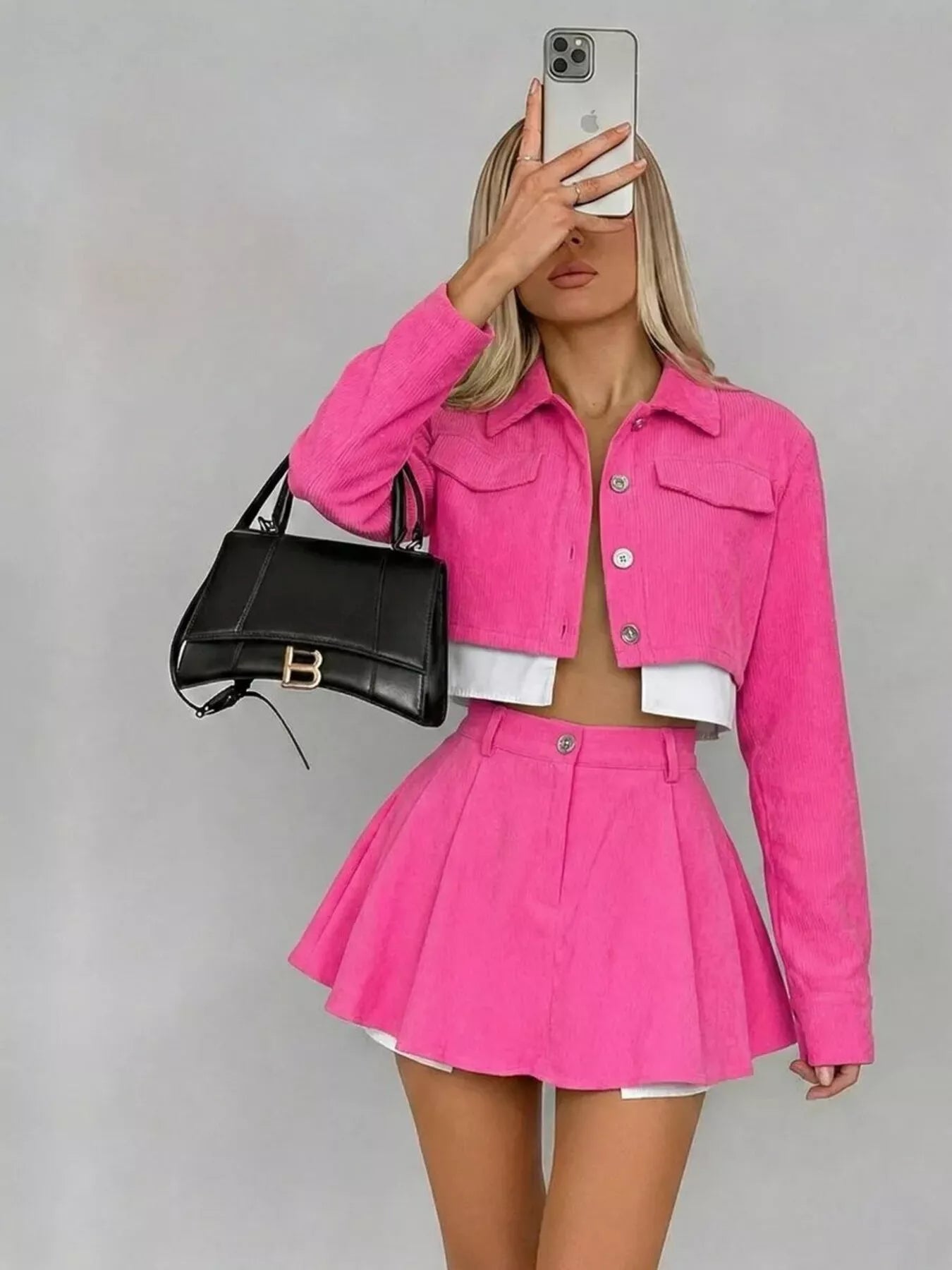 Trendsi Button Up Cropped Jacket and Mini Skirt Set -