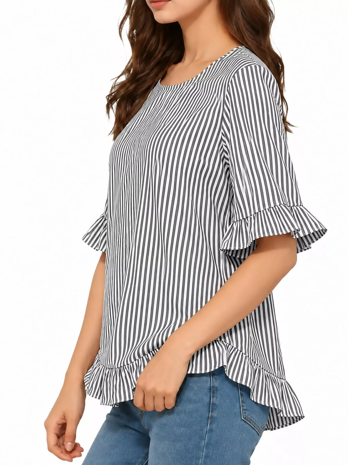 Ruffle Hem Short Sleeve Blouse — side view
