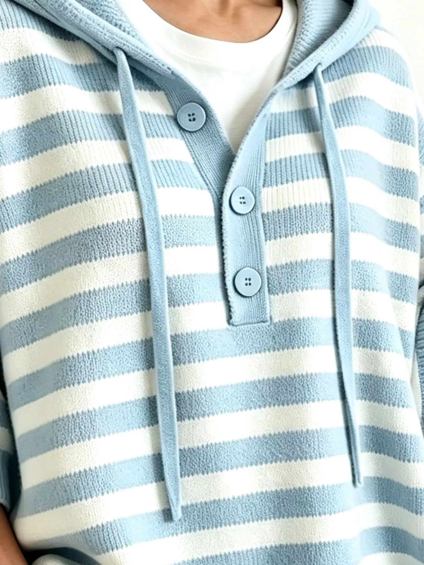 Trendsi Striped Hooded Sweater with Button Detail -