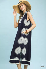 Trendsi Umgee Sleeveless Geometric Midi Dress -