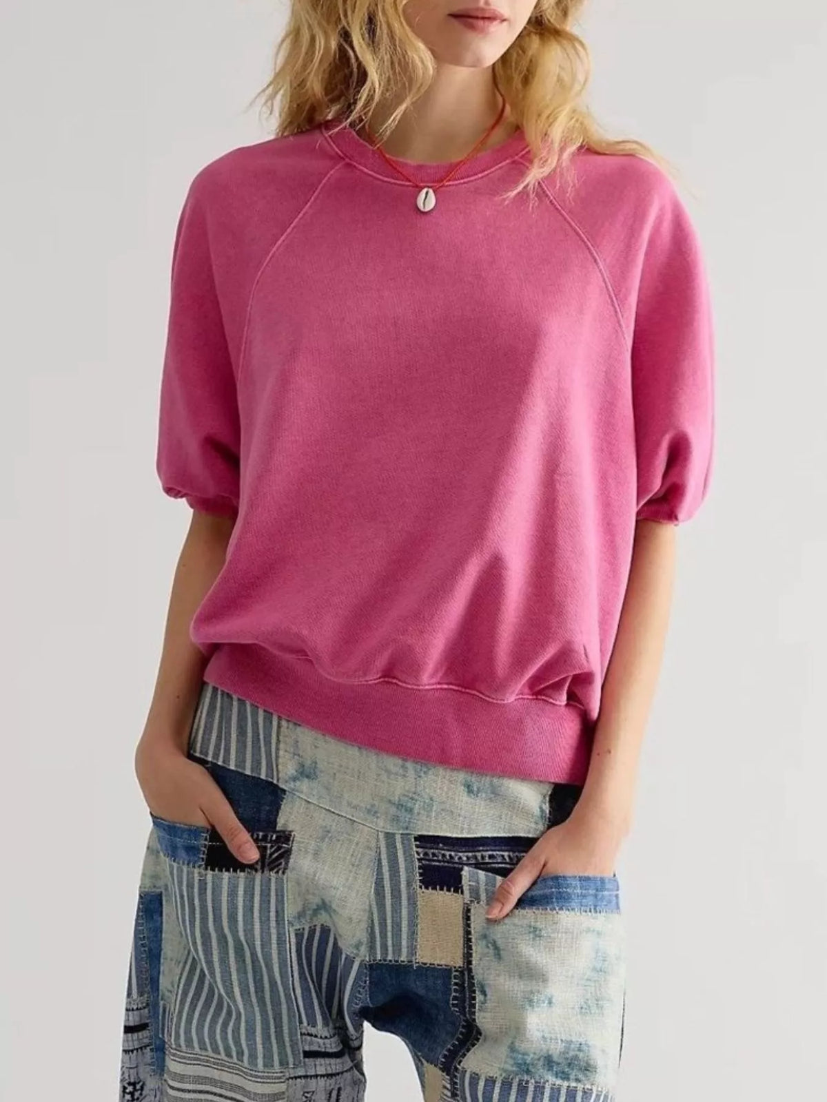 Women's Raglan Short-Sleeve Sweatshirt in pink — front view