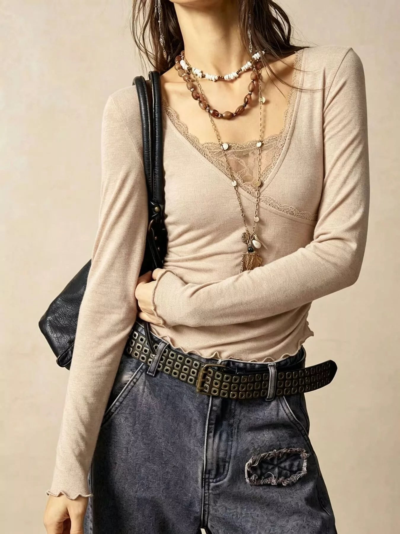 Trendsi Lace Detail Long Sleeve T-Shirt -