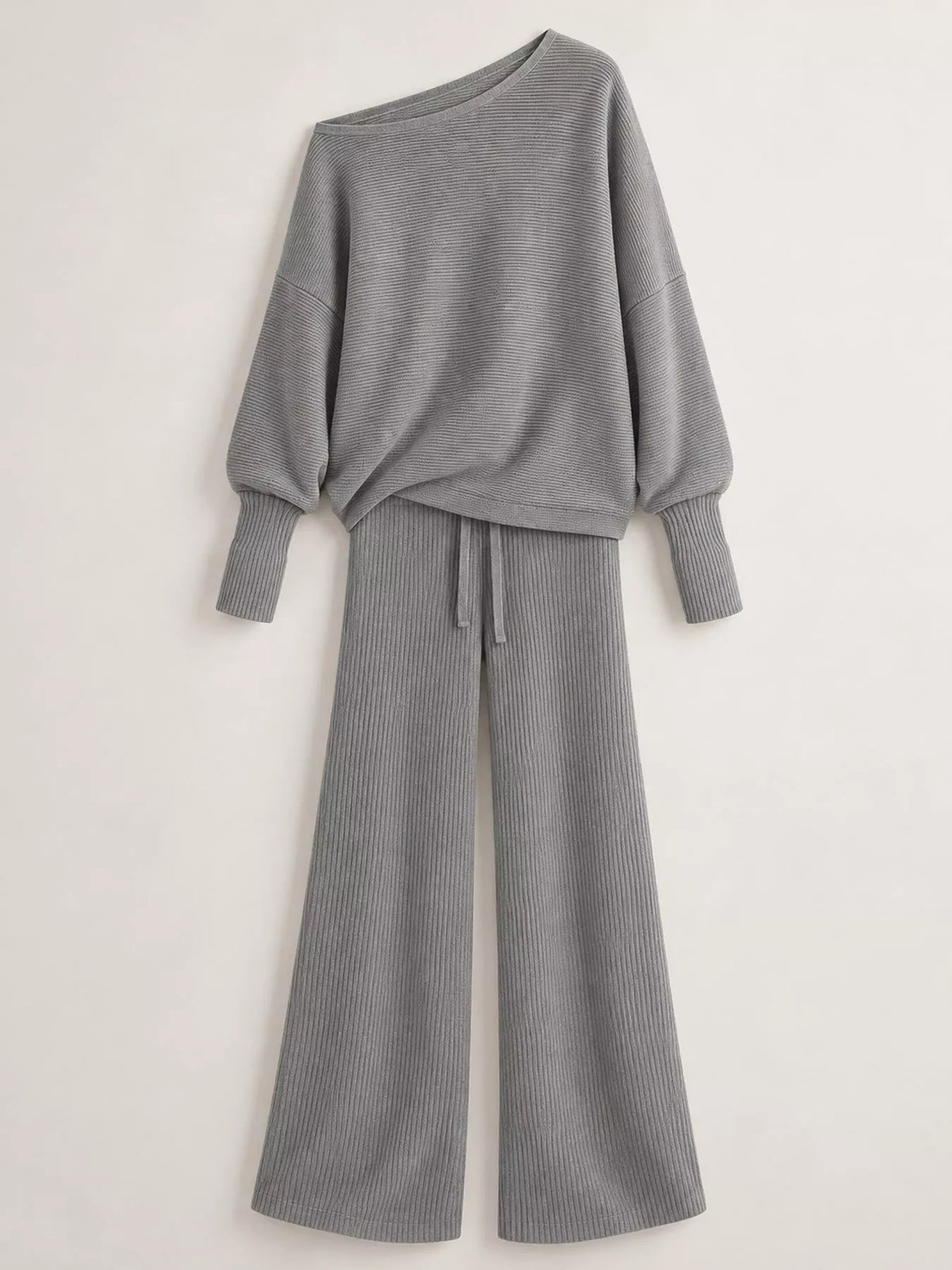 Asymmetric neck long sleeve outfit set, product view