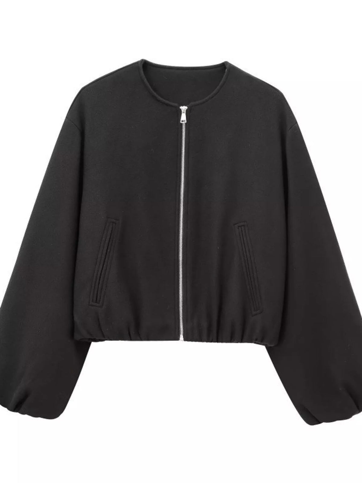 Black fleece zip-up cropped jacket