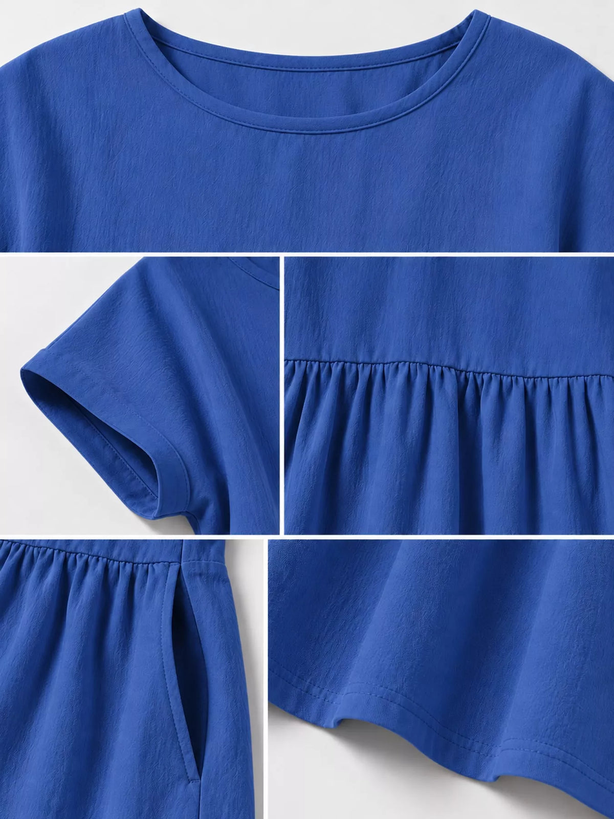 Round neck short sleeve midi dress, construction and design details