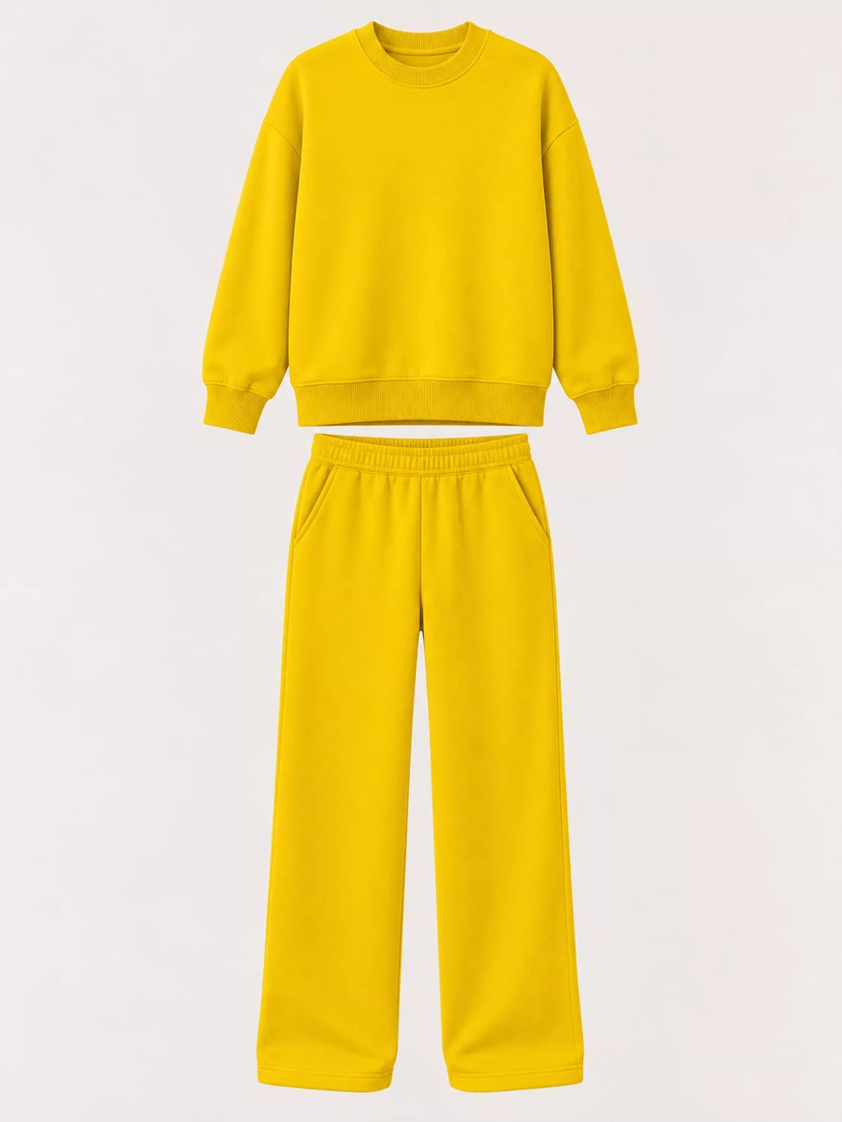 Crewneck Drop Shoulder Sweatshirt and Wide-Leg Pants Set — garment front