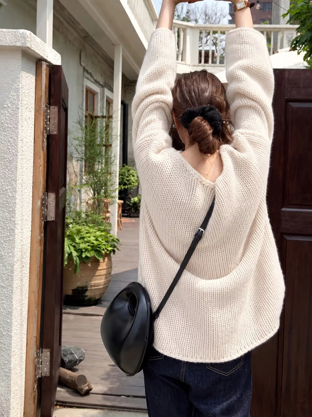 Long-sleeve sweater, back view