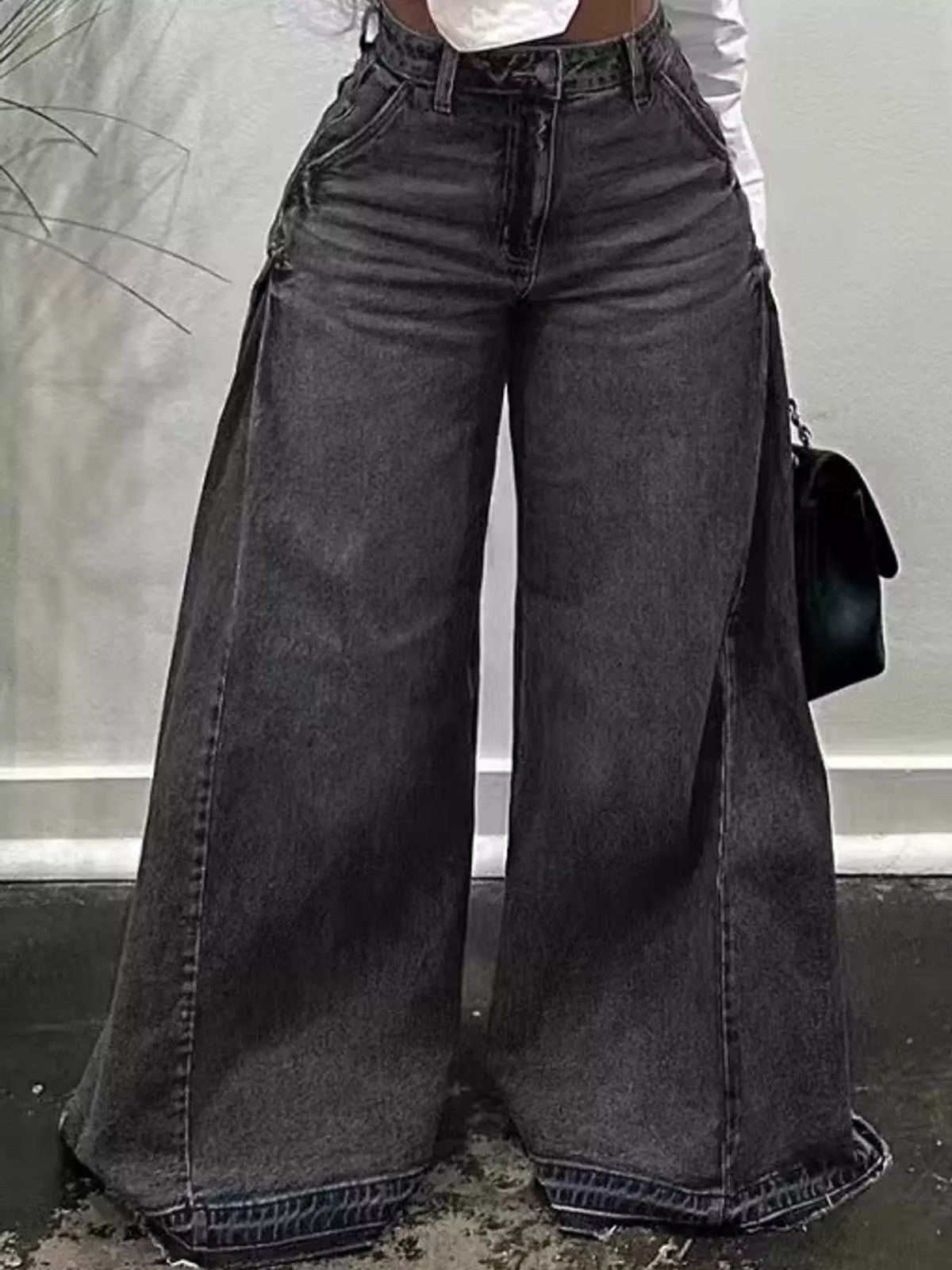 Mid-Rise Wide-Leg Jeans with Side Panels, front view