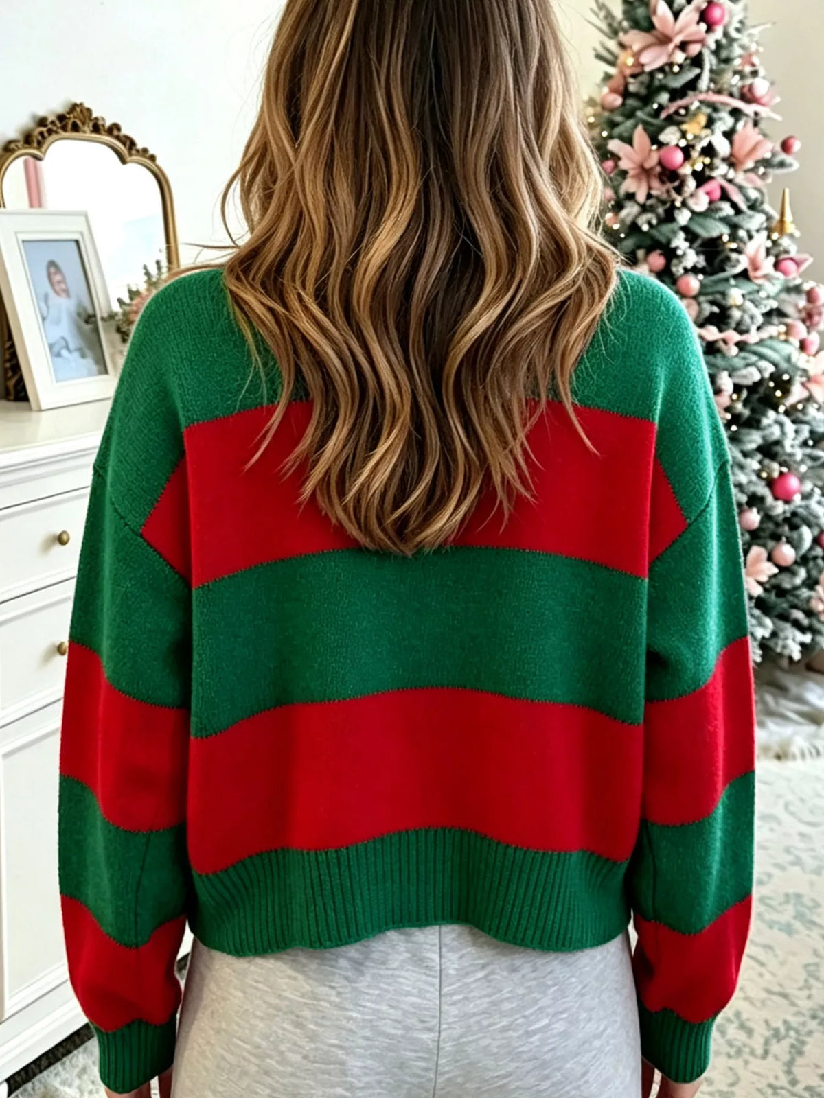 Striped Holly Jolly Sequin Sweater — back view