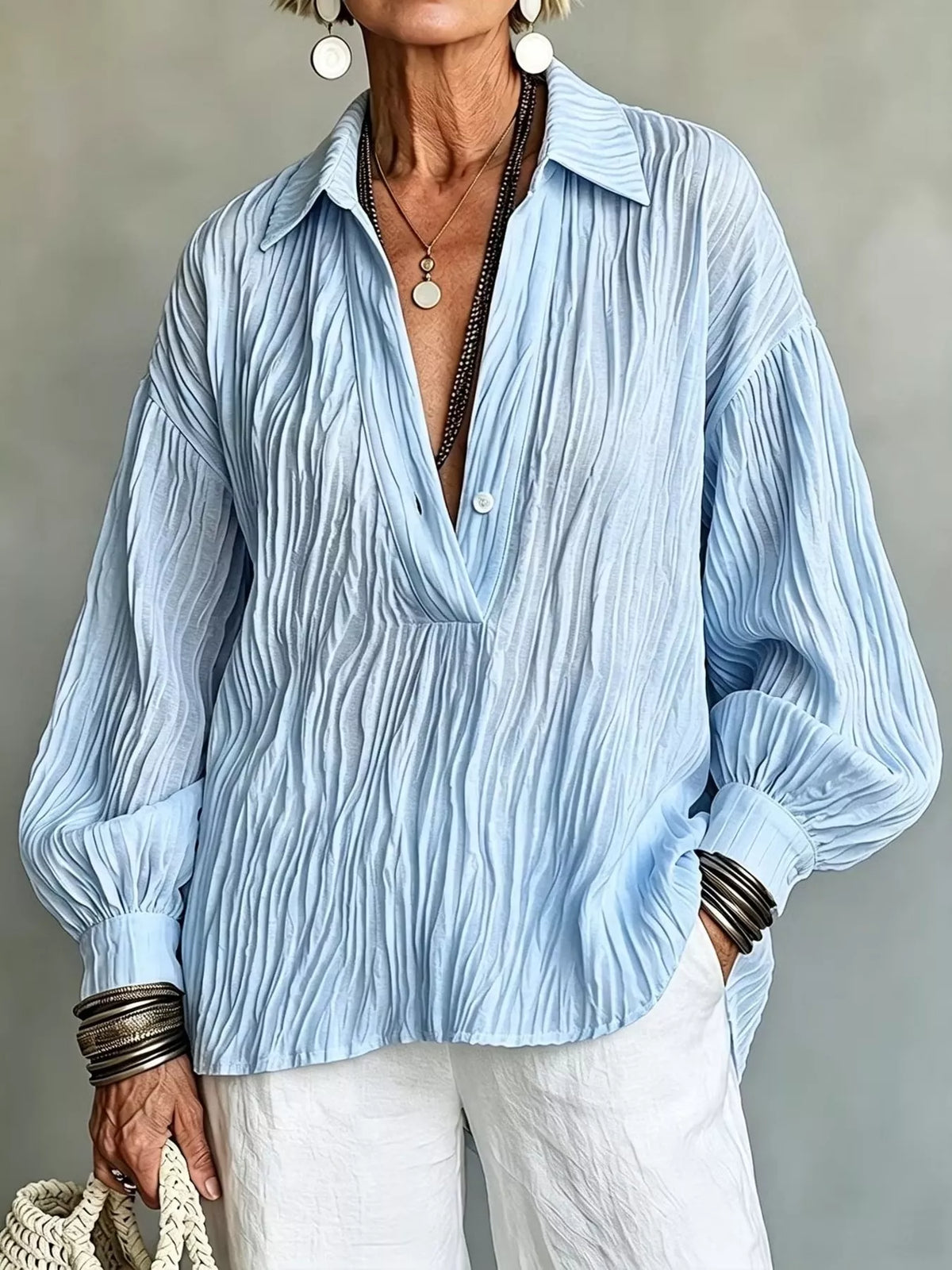 Blue textured blouse