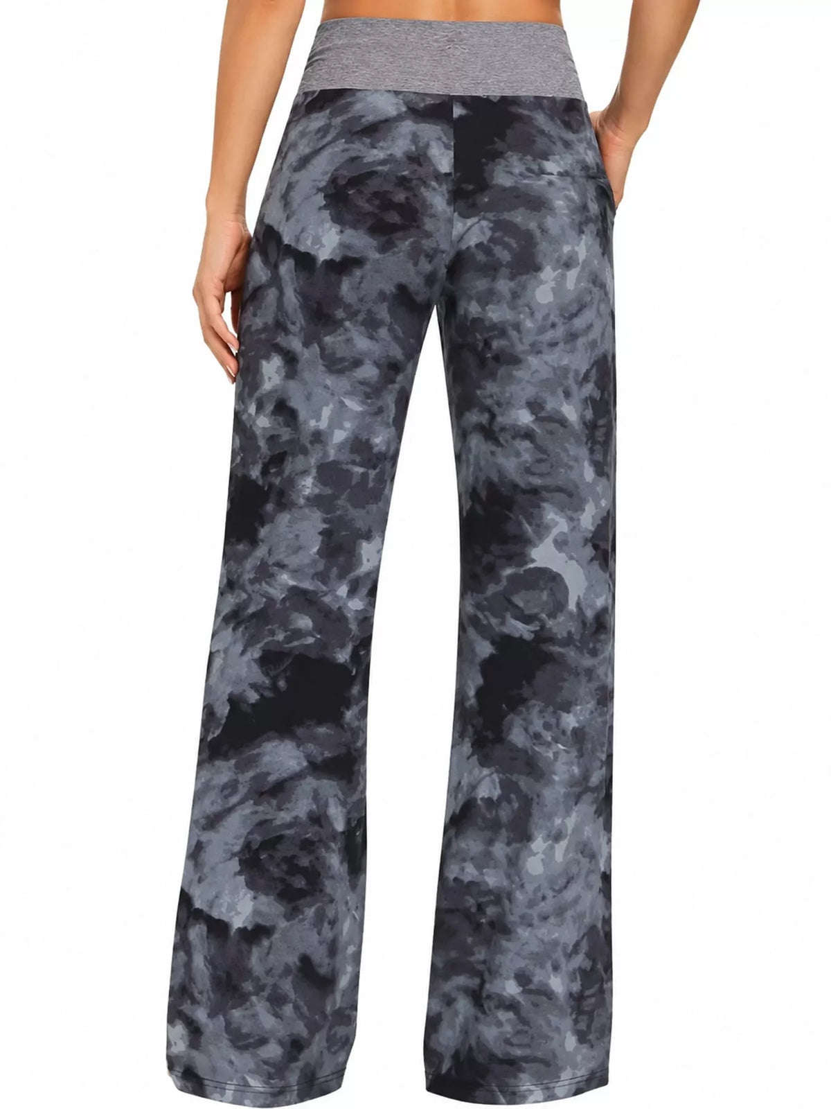 Wide-leg lounge pants, gray tie-dye back