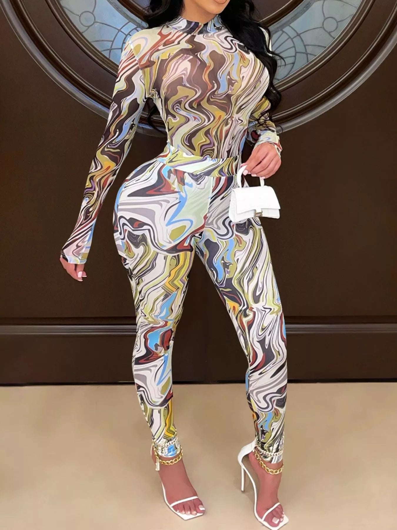 Trendsi Abstract Swirl Print Top and Pants Set -